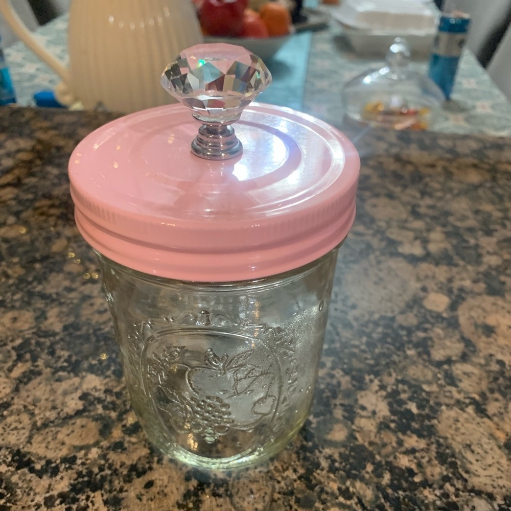 Pink Glass canister with Crystal Knob